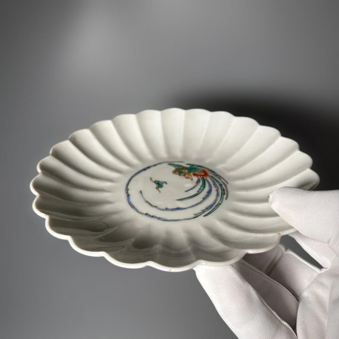 大正時代 十二代 酒井田柿右衛門 錦 鳳凰文菊花形皿