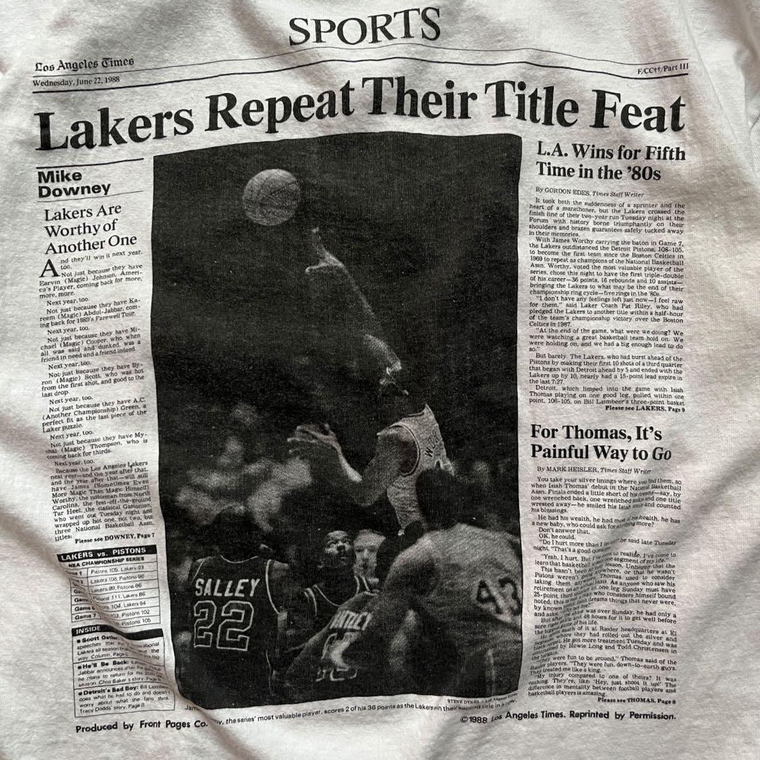 80s】USA製NBAレイカーズ ニュースペーパーTシャツ シングルステッチ