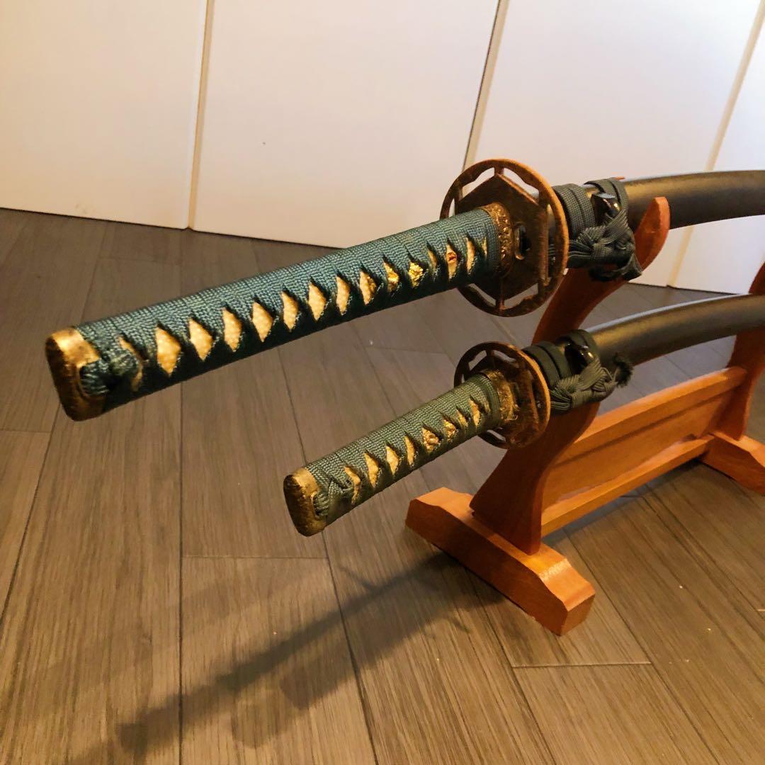 模造刀　緑拵え　美術刀剣　太刀　脇差　大小セット　2本セット