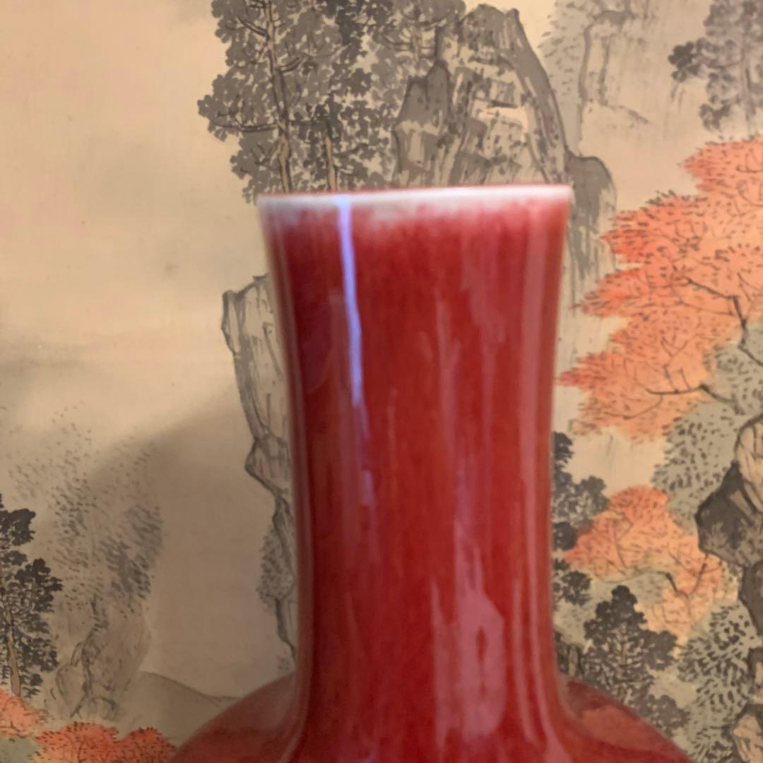 中国美術　アンティーク　祭紅釉    花瓶　　301