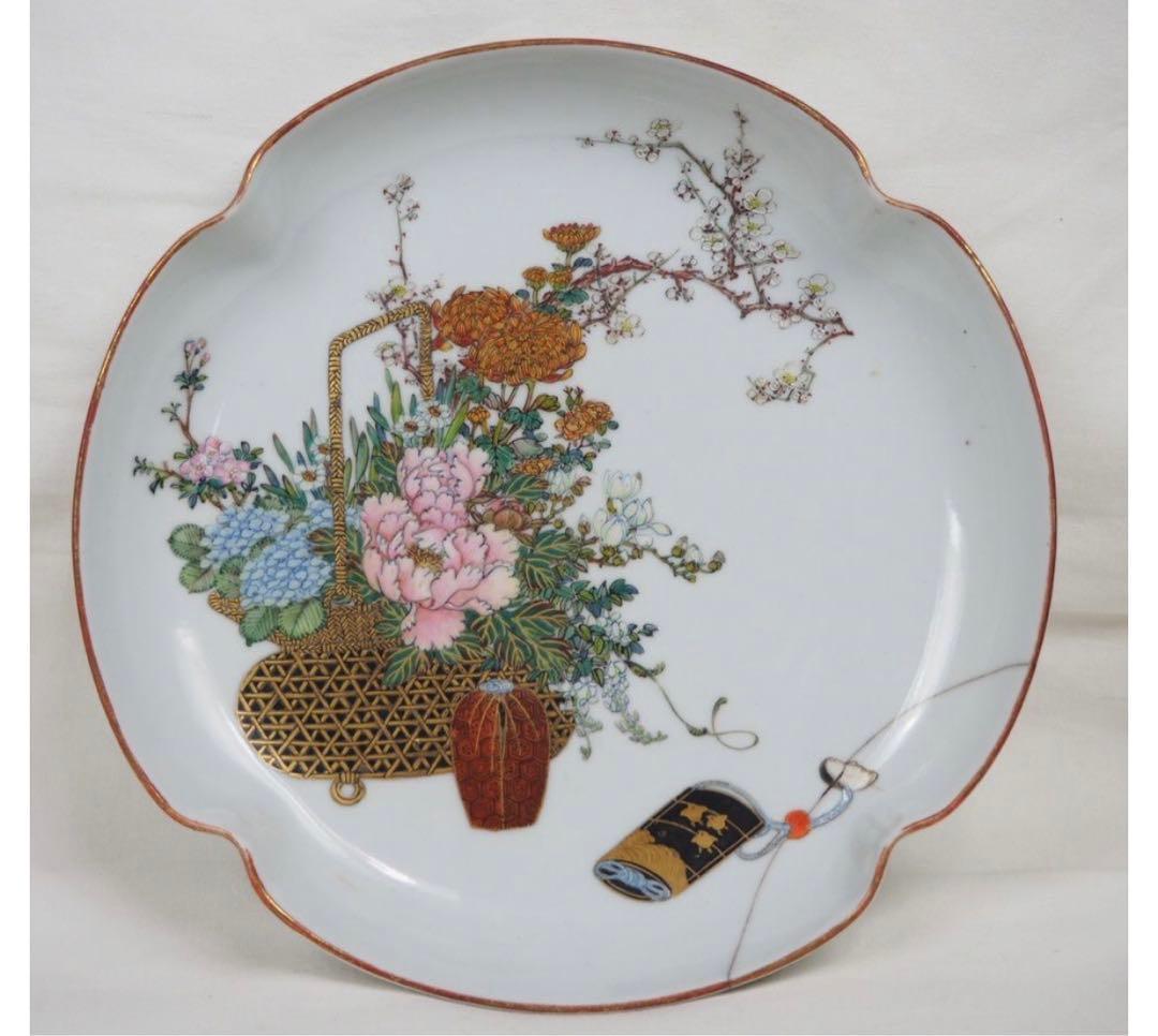 送料無料 博物館級 九谷の名工 初代石野竜山（兵太郎）花鳥図皿