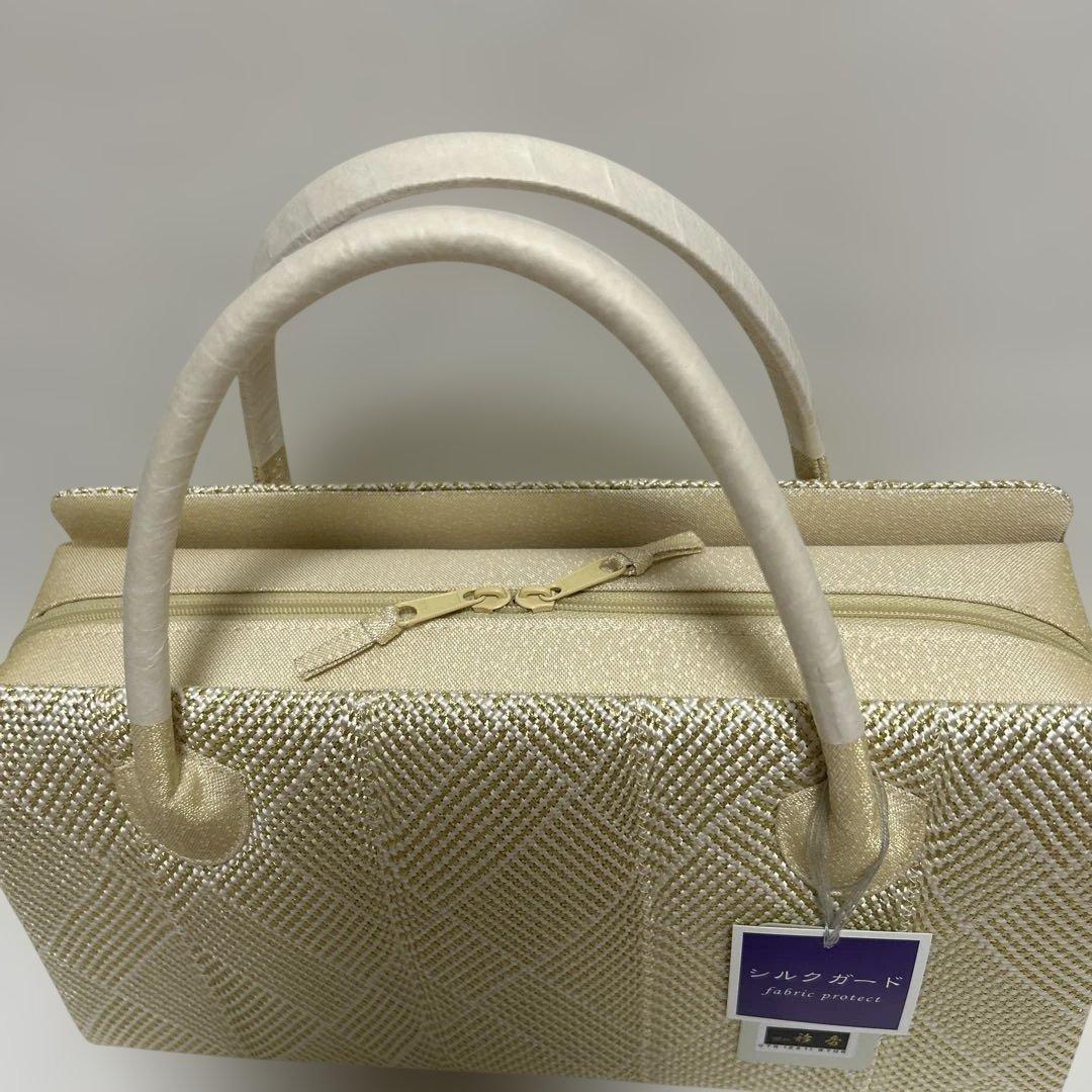 バック バッグ 和装バッグ あおりバッグ 利休バッグ 着物に 組織り 薄金色