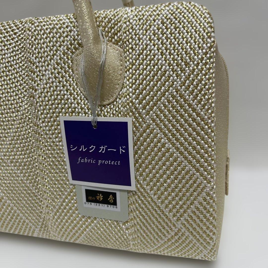 バック バッグ 和装バッグ あおりバッグ 利休バッグ 着物に 組織り 薄金色