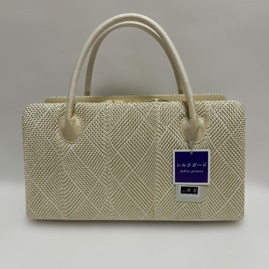 バック バッグ 和装バッグ あおりバッグ 利休バッグ 着物に 組織り 薄金色