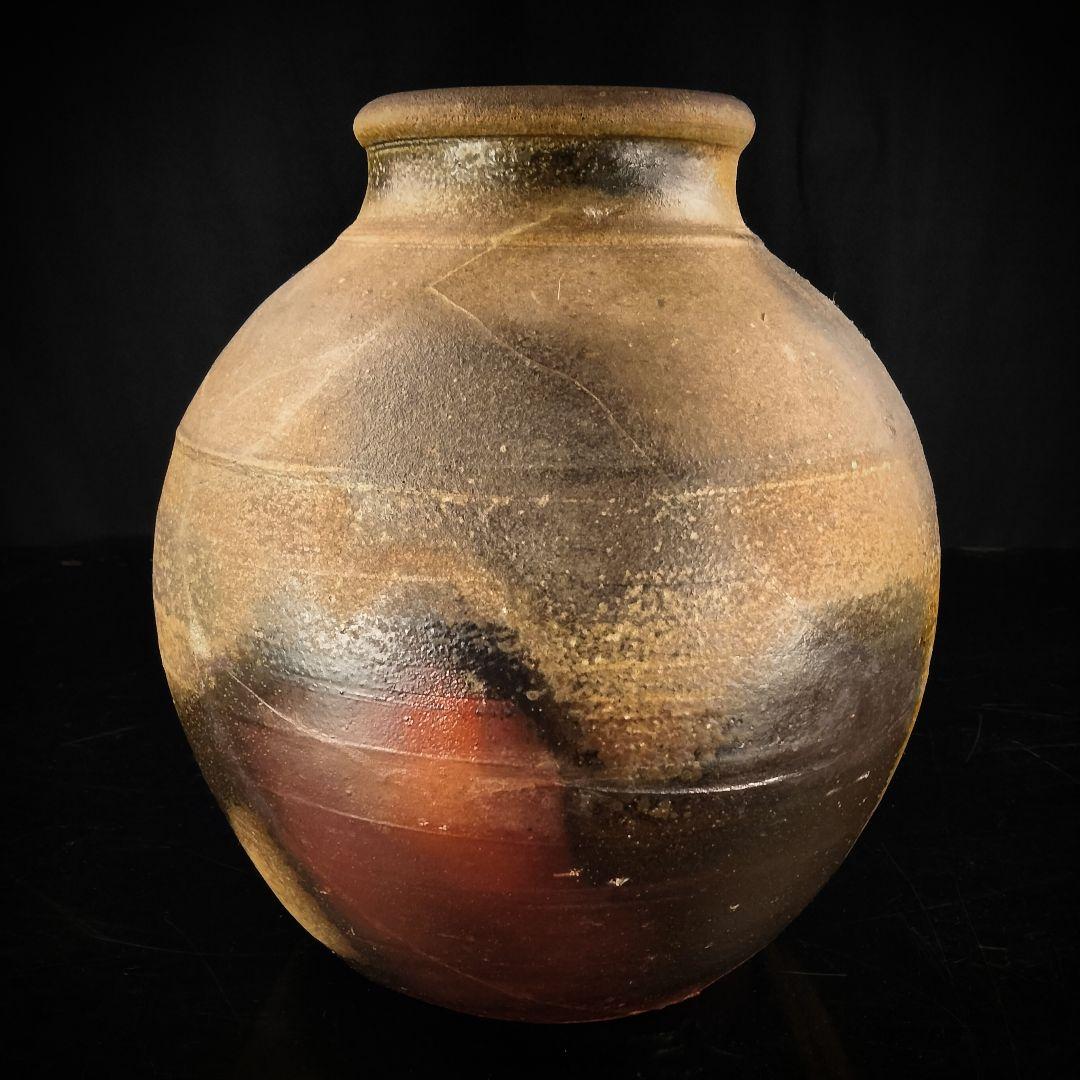 Y317-2 備前焼 最上位作品 人間国宝 藤原啓 本人作 備前大壷 二重共箱