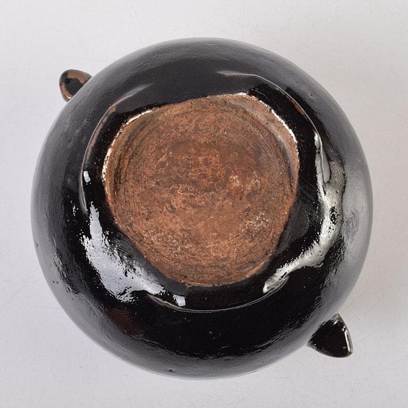 人間国宝 濱田庄司作 黒釉 双耳香炉 蓋付香炉 共箱 M