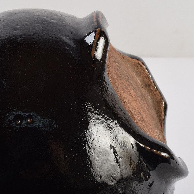 人間国宝 濱田庄司作 黒釉 双耳香炉 蓋付香炉 共箱 M