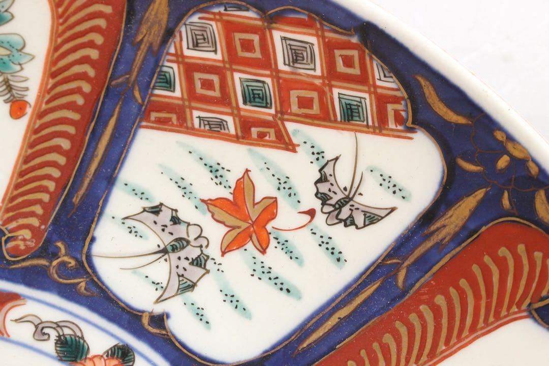 No4436 古伊万里　染錦大皿2点　赤絵　金襴手　鳳凰　花鳥　古美術　送料無料