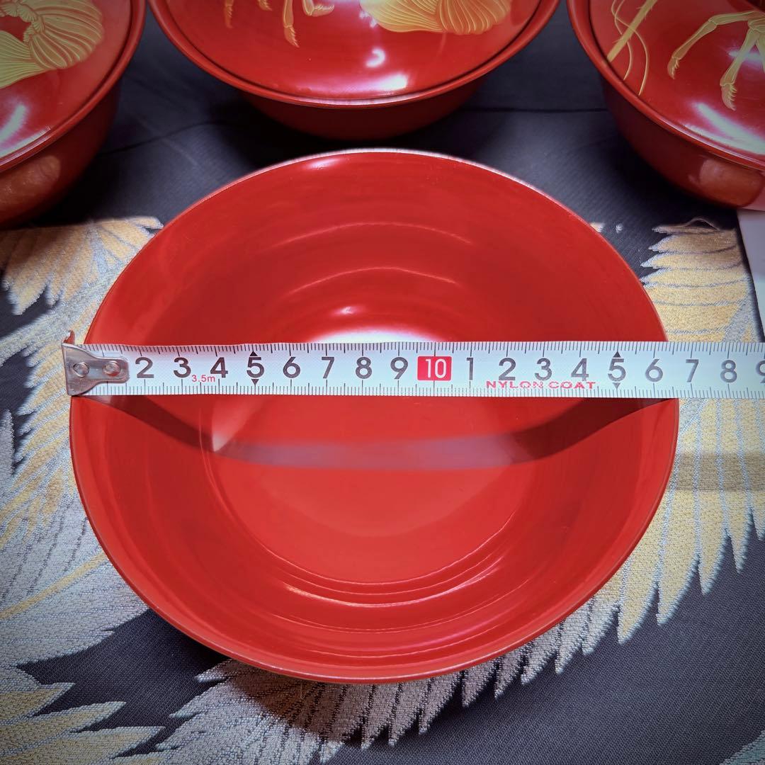 漆器輪島塗　金蒔絵金彩細工伊勢エビ図　木製　蓋付椀　お煮物椀　吸物椀　5客骨董品