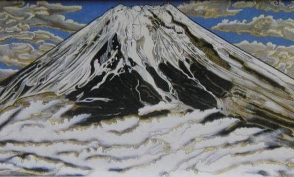 小松均、【白富士図】、希少な大判額装用画集より、美品、日本人画家