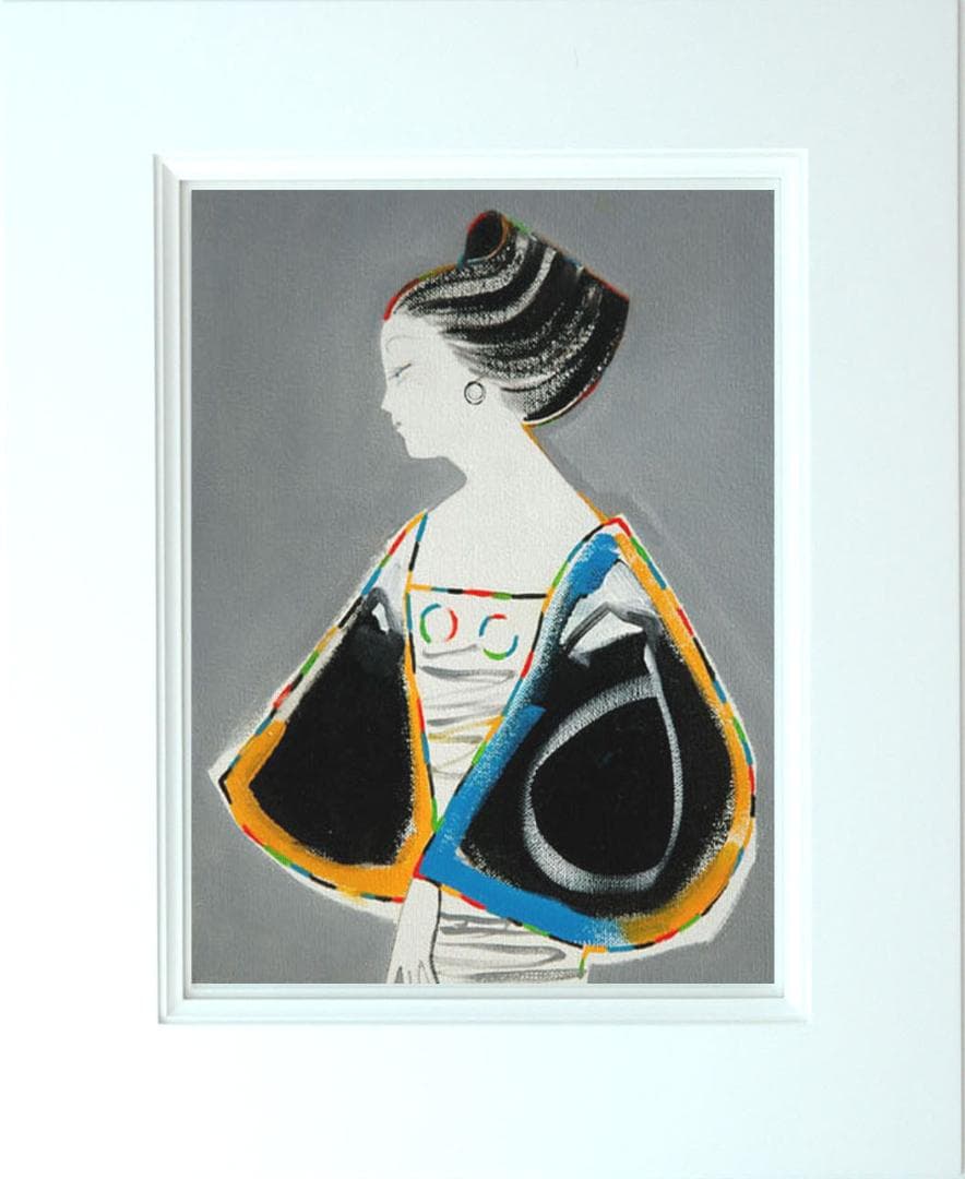 油絵 菅家令子 絵 絵画 インテリア 額付(青緑＋銀) F3-010411 女性