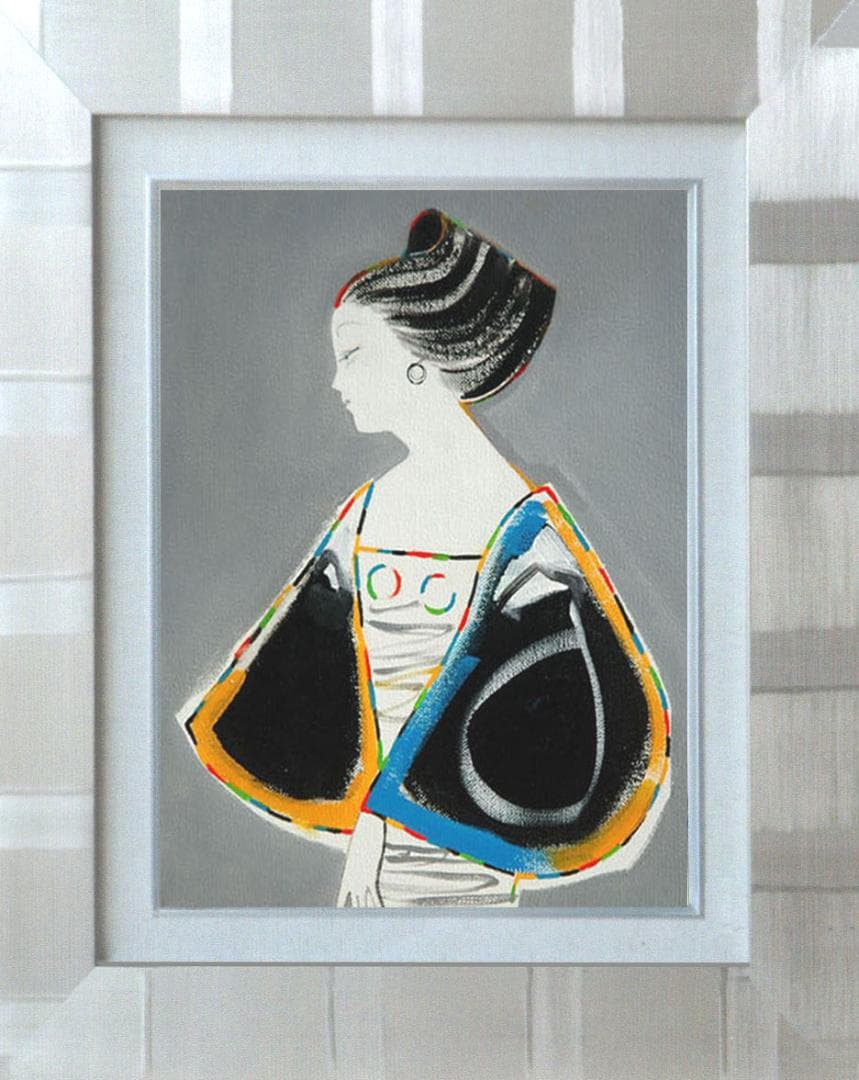 油絵 菅家令子 絵 絵画 インテリア 額付(青緑＋銀) F3-010411 女性