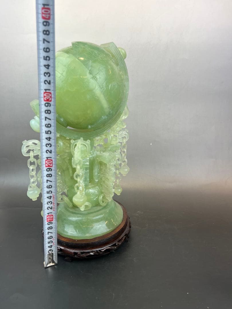 美品 翡翠地球儀 高さ39cm 重さ 5500g 置物 送料込み￼