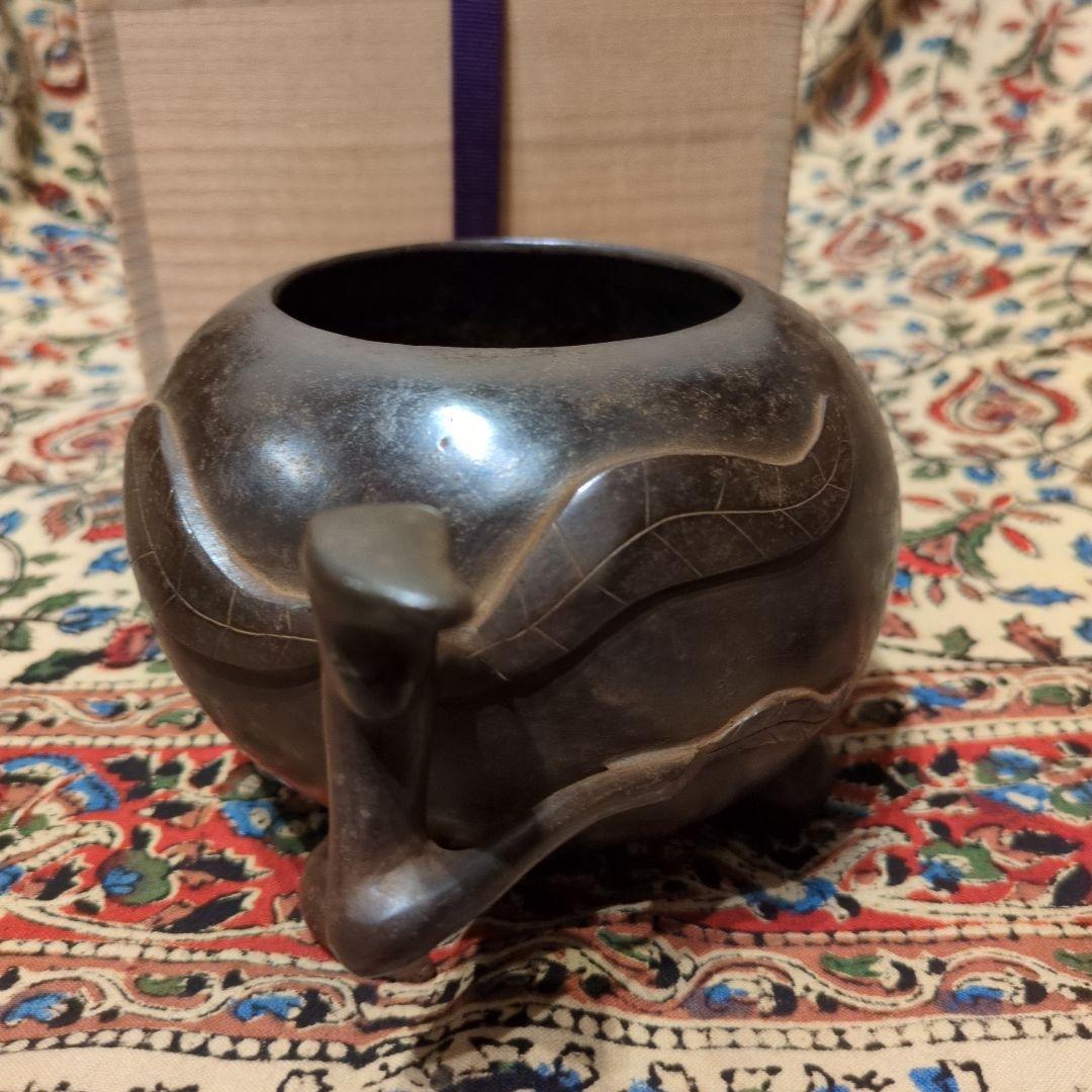 唐銅 桃型 香炉 蓋福字透かし