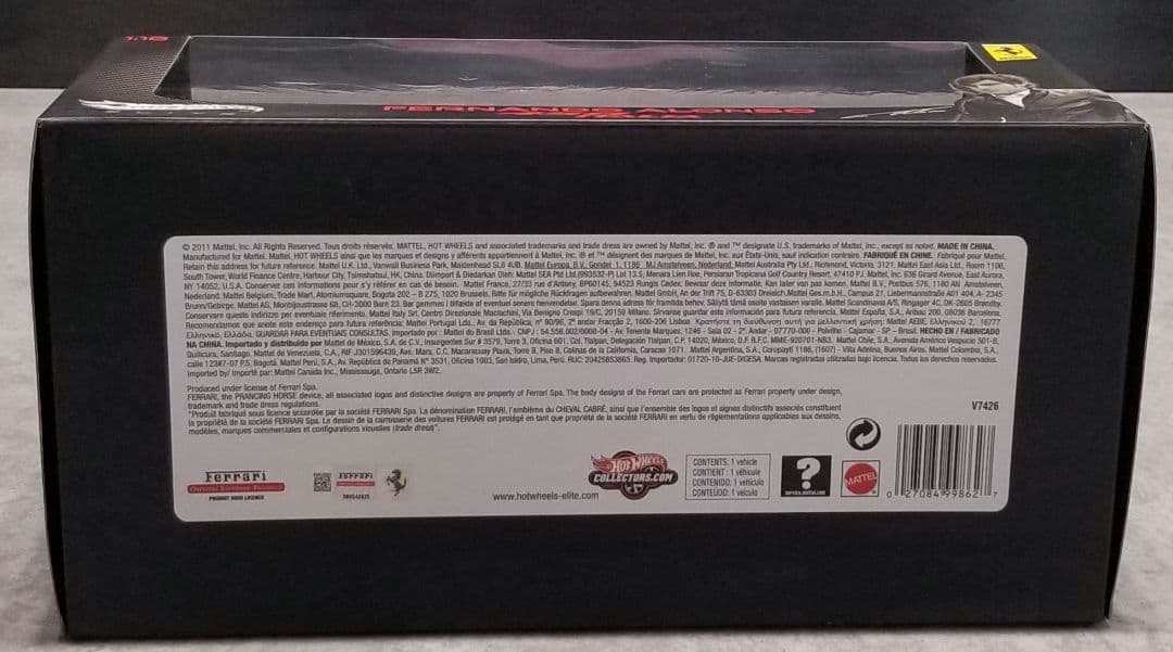 1/18 ホットウィール フェラーリ458イタリア　アロンソモデル限定5000