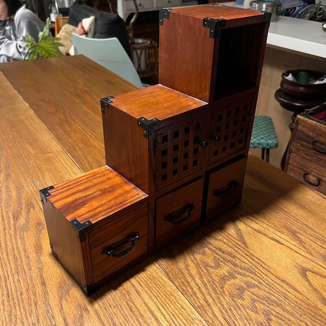 昭和レトロ 木製ミニ階段箪笥 引き出し付き収納ボックス可愛いミニ