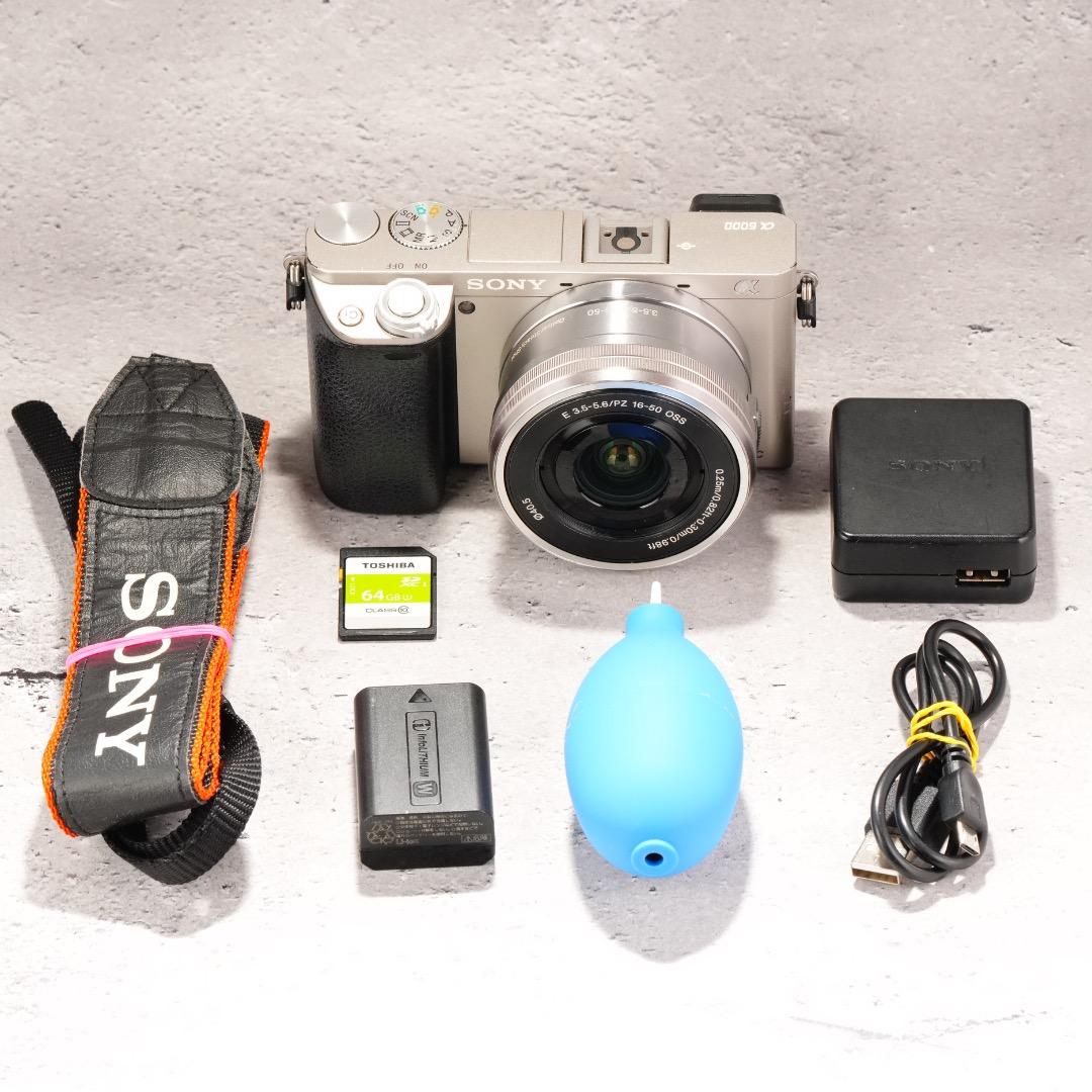 α6000 パワーズームレンズキット シルバー SDカード付 動作OK 即撮影可