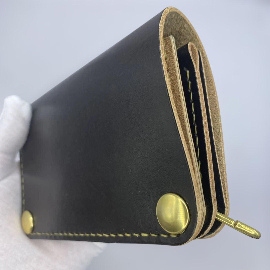 お札折らずに収納できる無骨な手染めミドルトラッカーウォレット BTW01