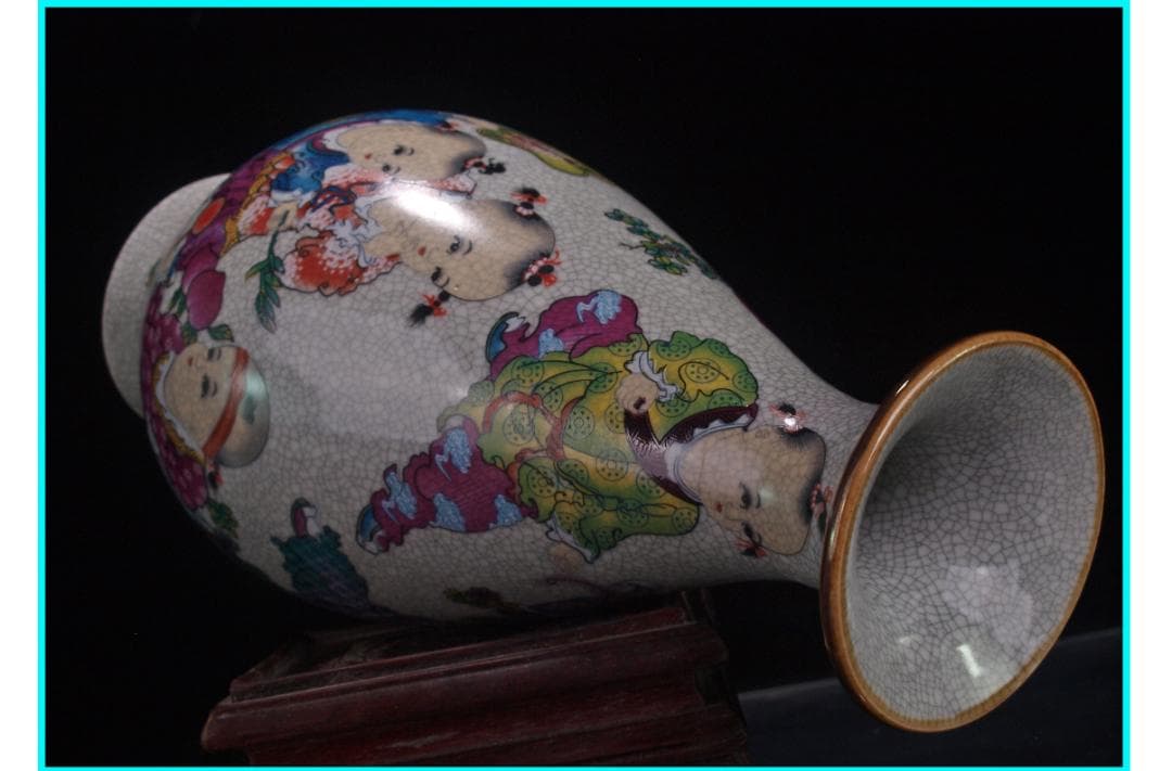 中国 清時代　在銘手描き花瓶 美術品　激安骨董品 DE972B14-2