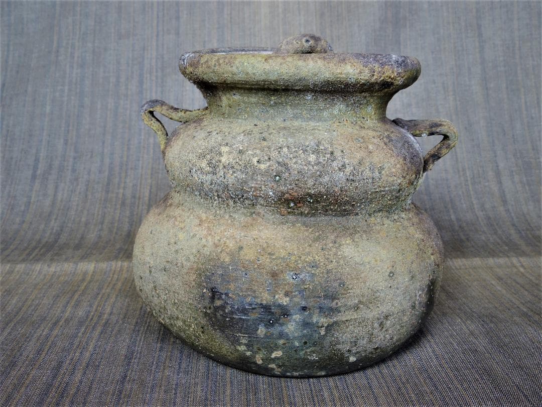 中里隆☆ 唐津南蛮 耳付水指☆共箱・布・栞