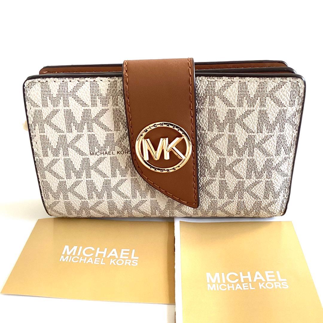 MICHAEL KORS 二つ折り財布 ホワイト/ブラウン - メルカリ