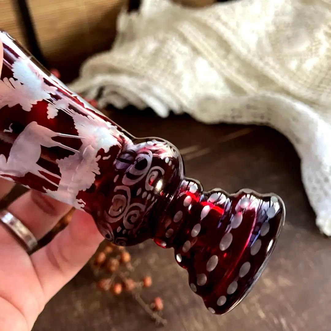 アンティークBohemian ボヘミアンガラス グラス鹿文 グラヴィールの