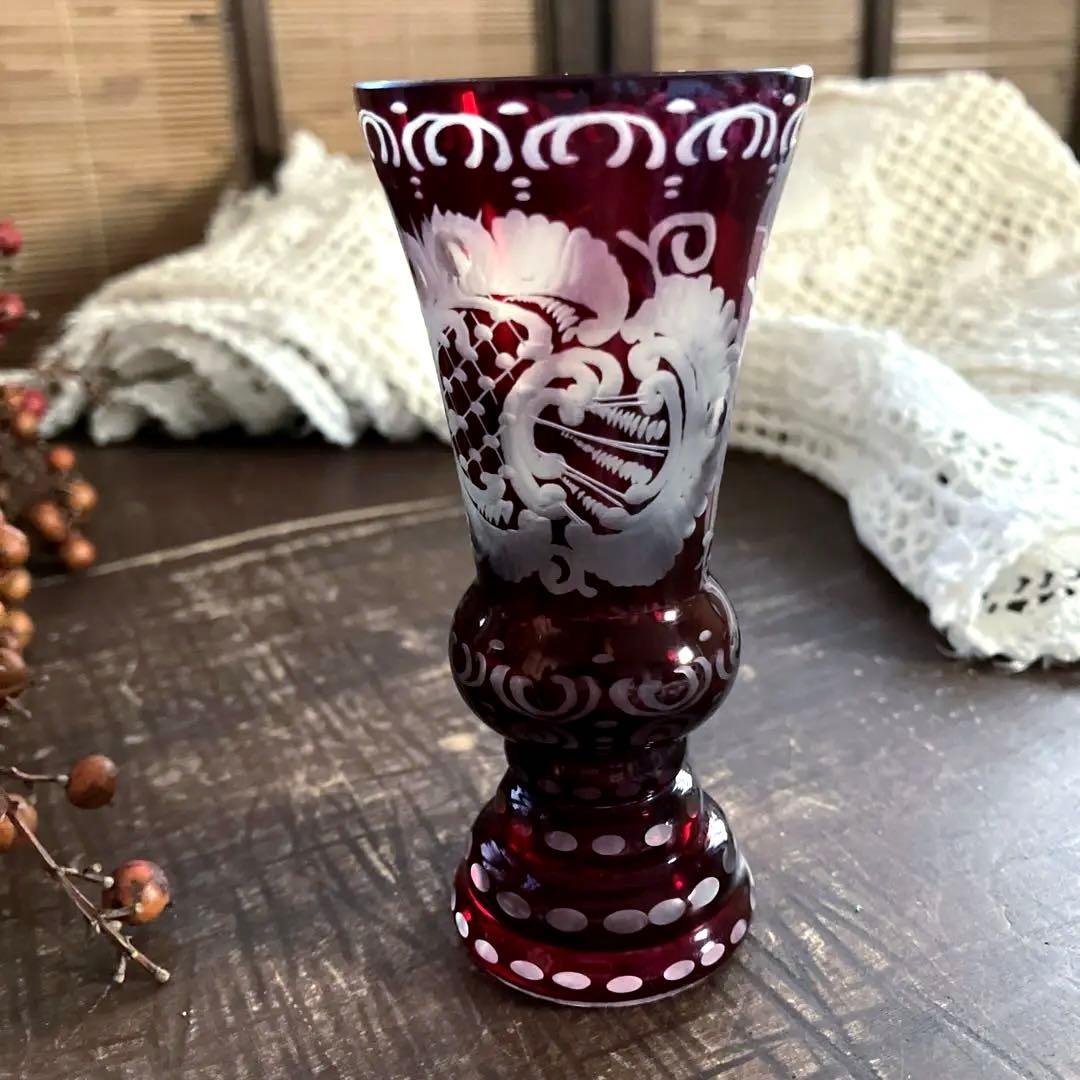 19世紀アンティークBohemian ボヘミアンガラス グラス鹿文 グラヴィール