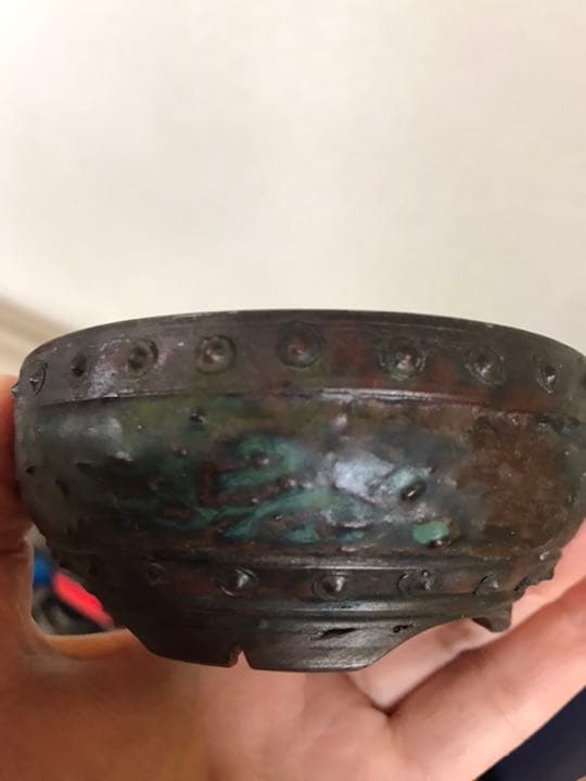 盆栽鉢　⑦2個時代常滑名工泥珠釉がけ朱泥上下鋲打/文山六角鉢ミニ盆栽山野草植木鉢