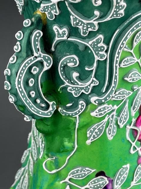 希少】オールドニッポン 緑地藤紋一陳盛り花瓶 アールヌーボー様式