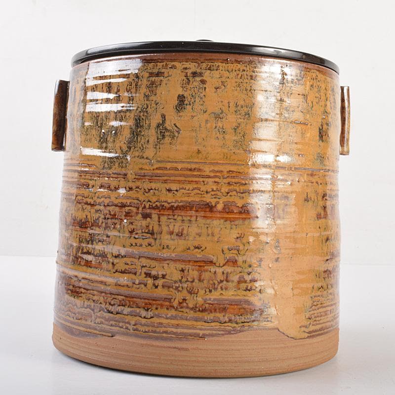 高取焼 亀井味楽造 耳付水指 漆塗蓋付 裏千家