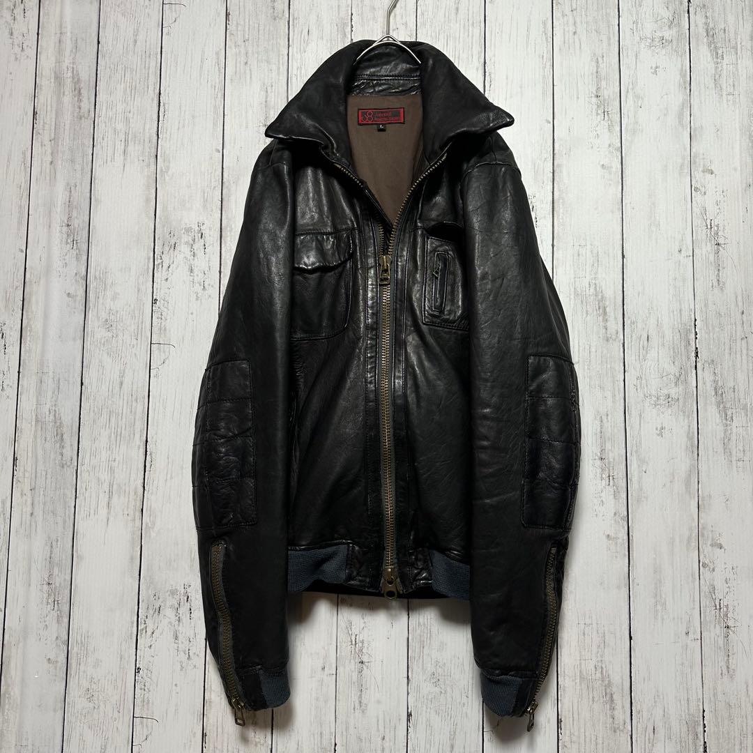 Johnbull】本革☆シープスキン☆ライダースジャケット ブラック L 羊革