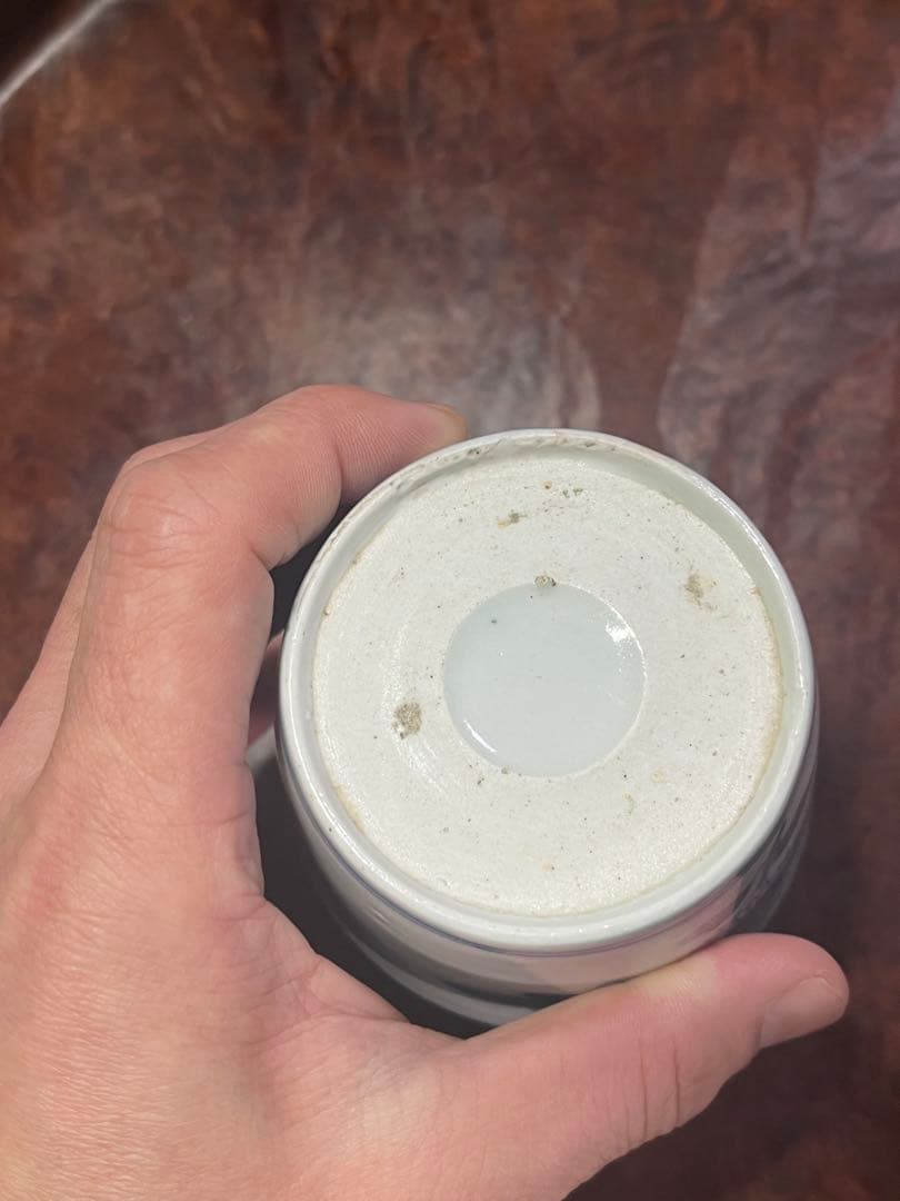 古伊万里　蕎麦猪口　菊　きく　線描　宝珠　軍配　団扇　経巻　宝巻　美品