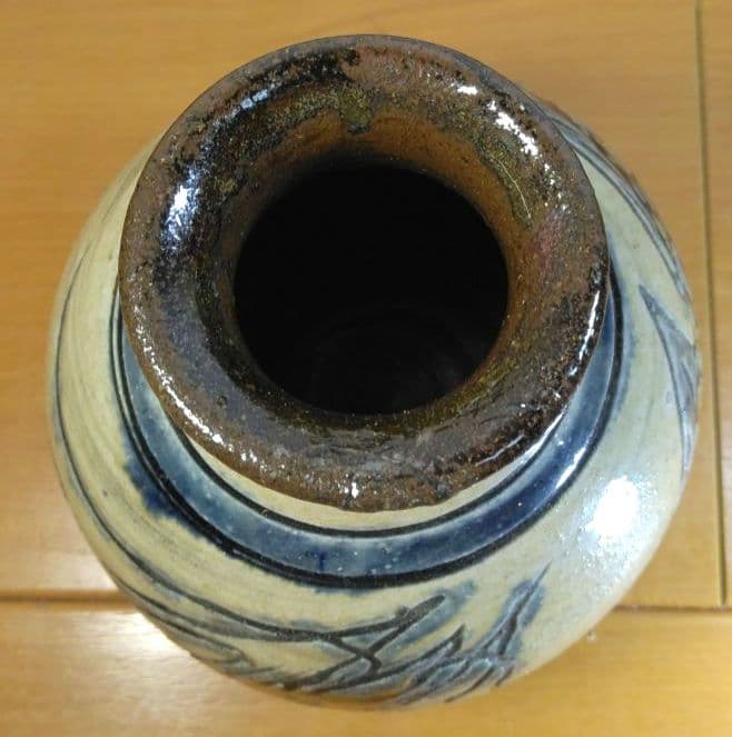 人間国宝 金城次郎 海老魚紋花瓶 栞 共箱 壺屋焼 壷屋焼 やちむん