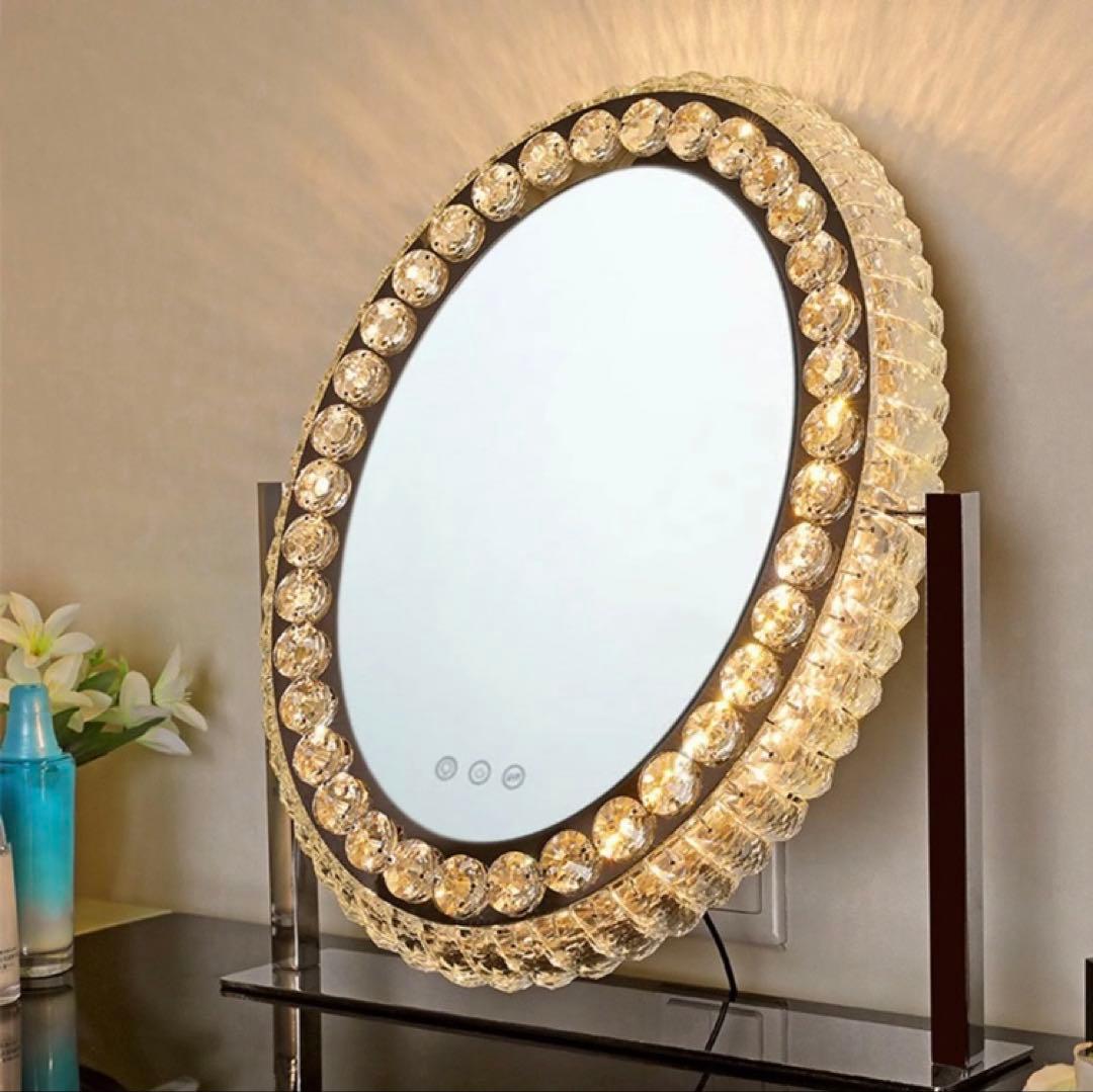 クリスタル装飾 3色調光 女優ミラー 鏡 ハリウッドミラー 【 値下げ不可 】