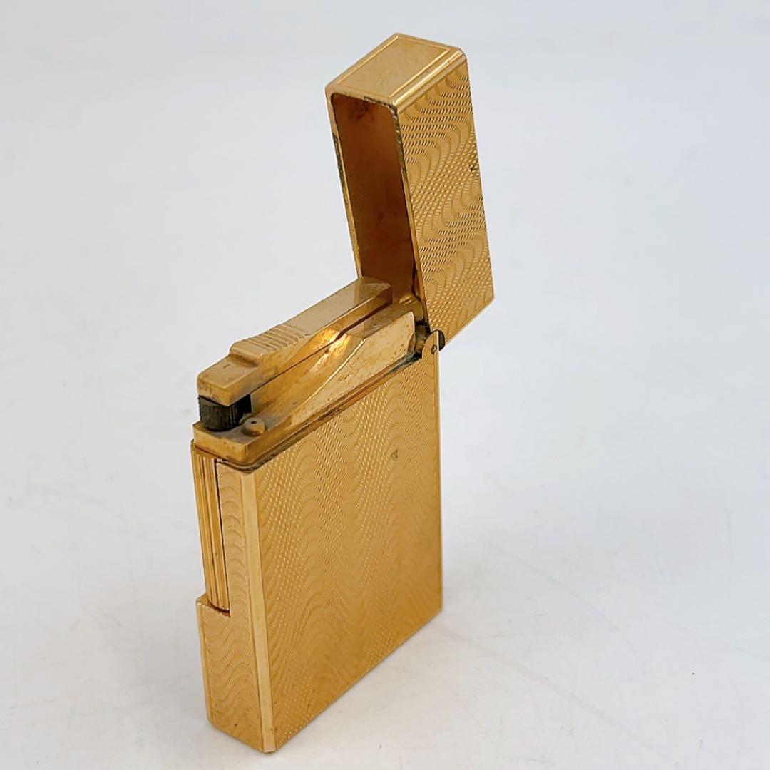12AB038 S.T.DUPONT ライター 金色 ライン2 火花OK 波模様