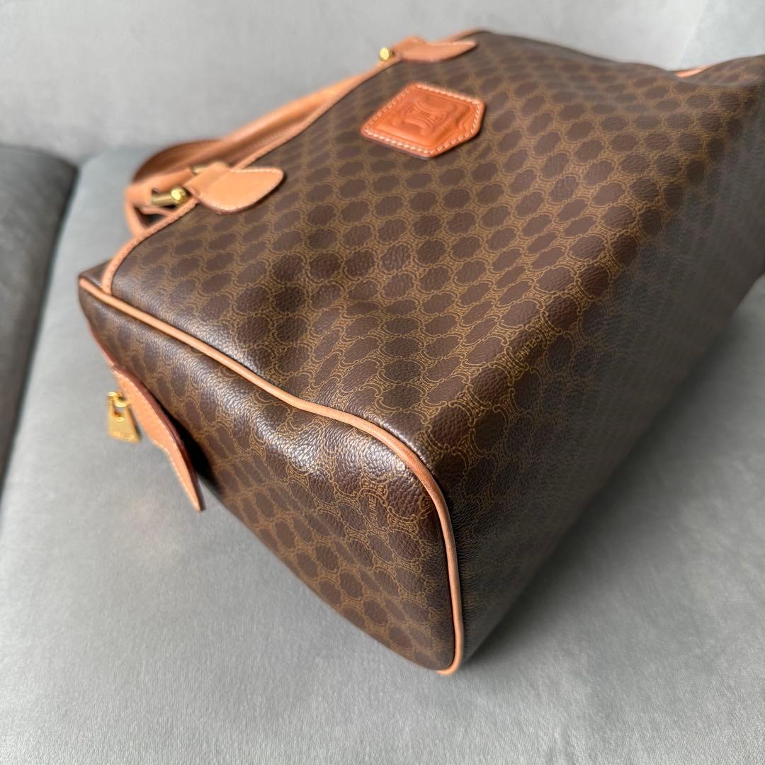 セリーヌ マカダム ハンドバッグ ミニボストンバッグ PVC レザー ブラウン