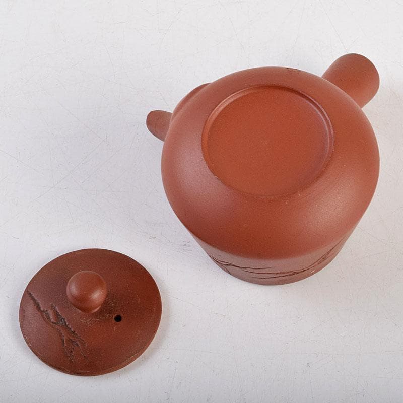 煎茶道具 俊峯作 紫砂 朱泥 鶴刻 急須 茶壷 C 9271