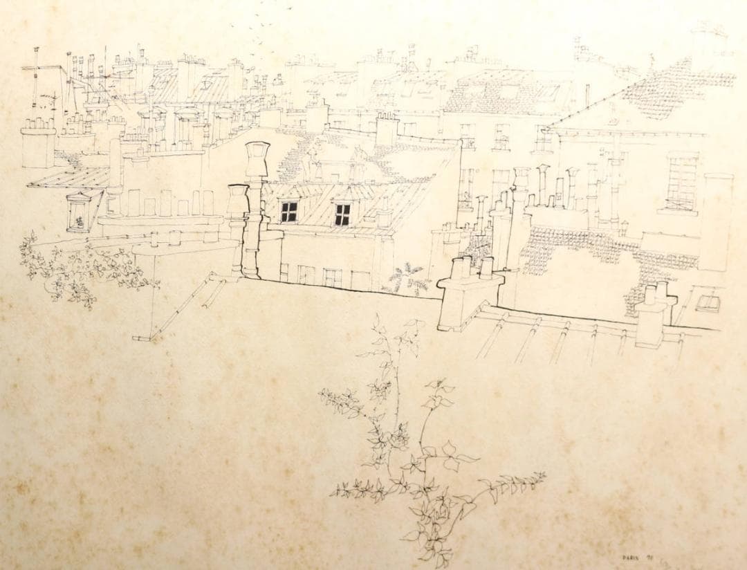 PARIS』作者不詳 リトグラフ 石版画 直筆サイン パリの風景 ヴィンテージ