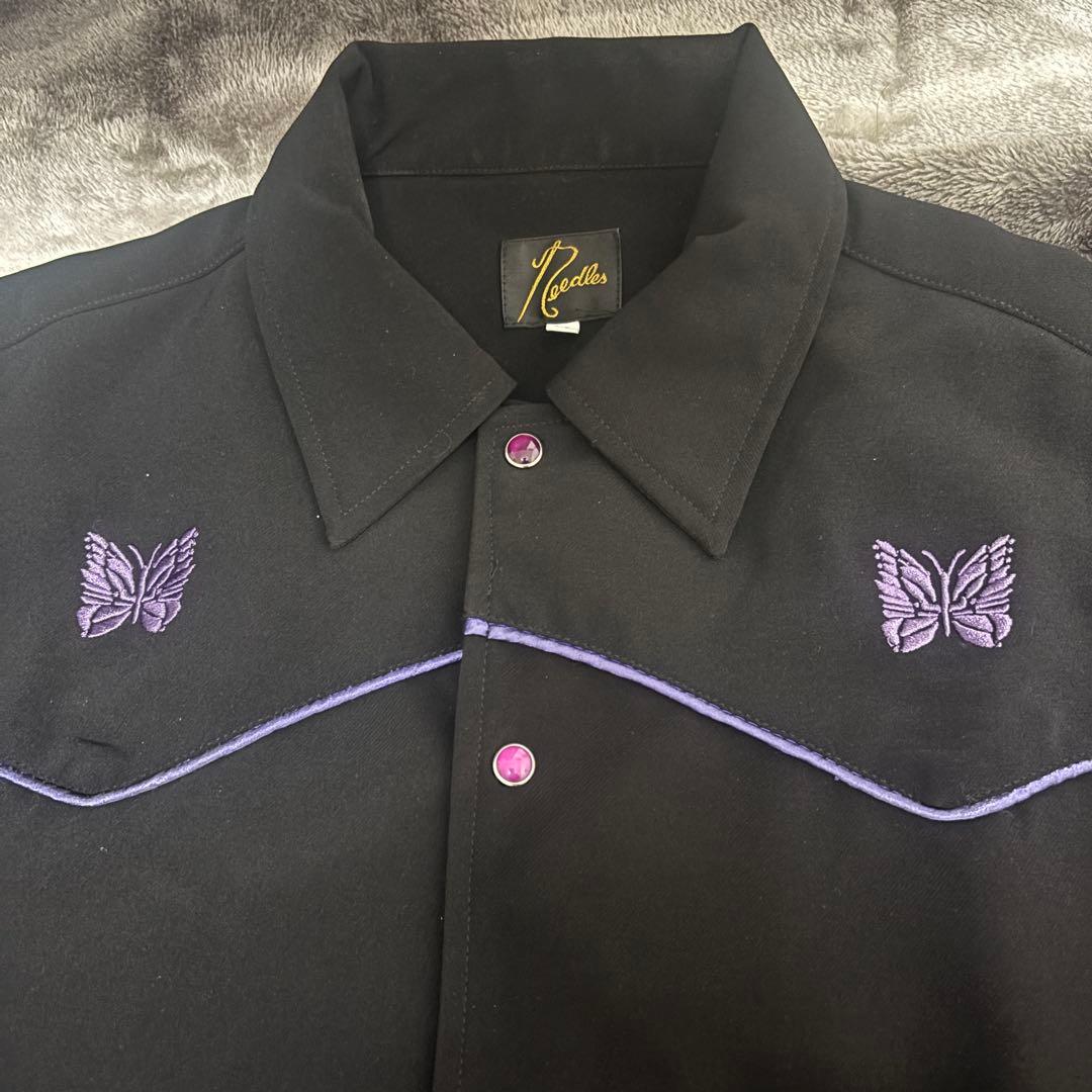 【超美品】Needles ニードルス ジャケット ブラックパープル刺繍 Mサイズ