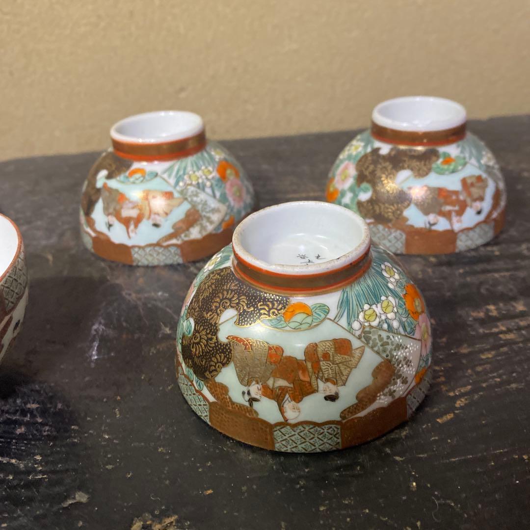 古九谷上出製　錦手煎茶茶碗5脚セット