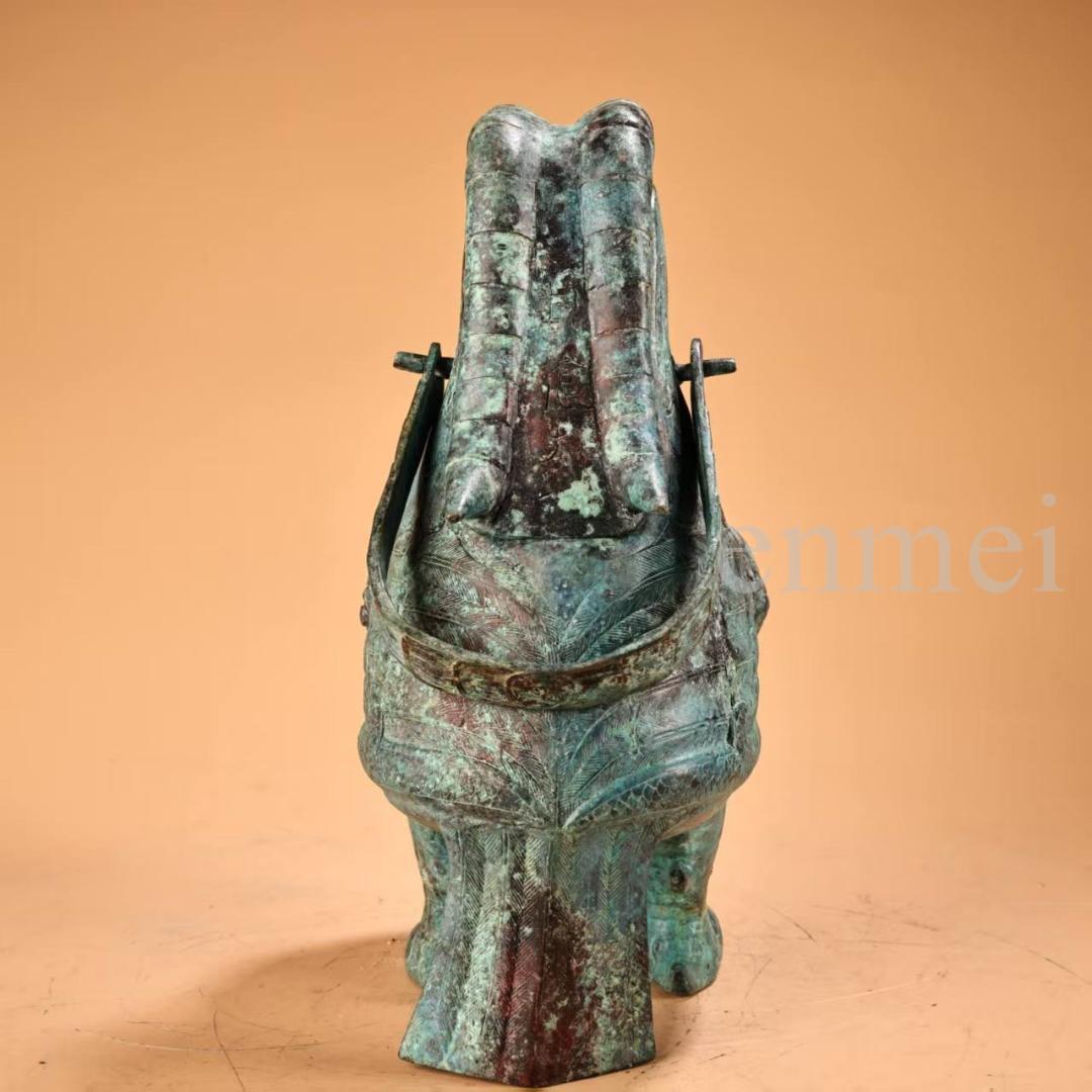 中国古美術・珍品旧藏・青銅製提梁鳥壺・鋳造・鏨刻・純銅製・