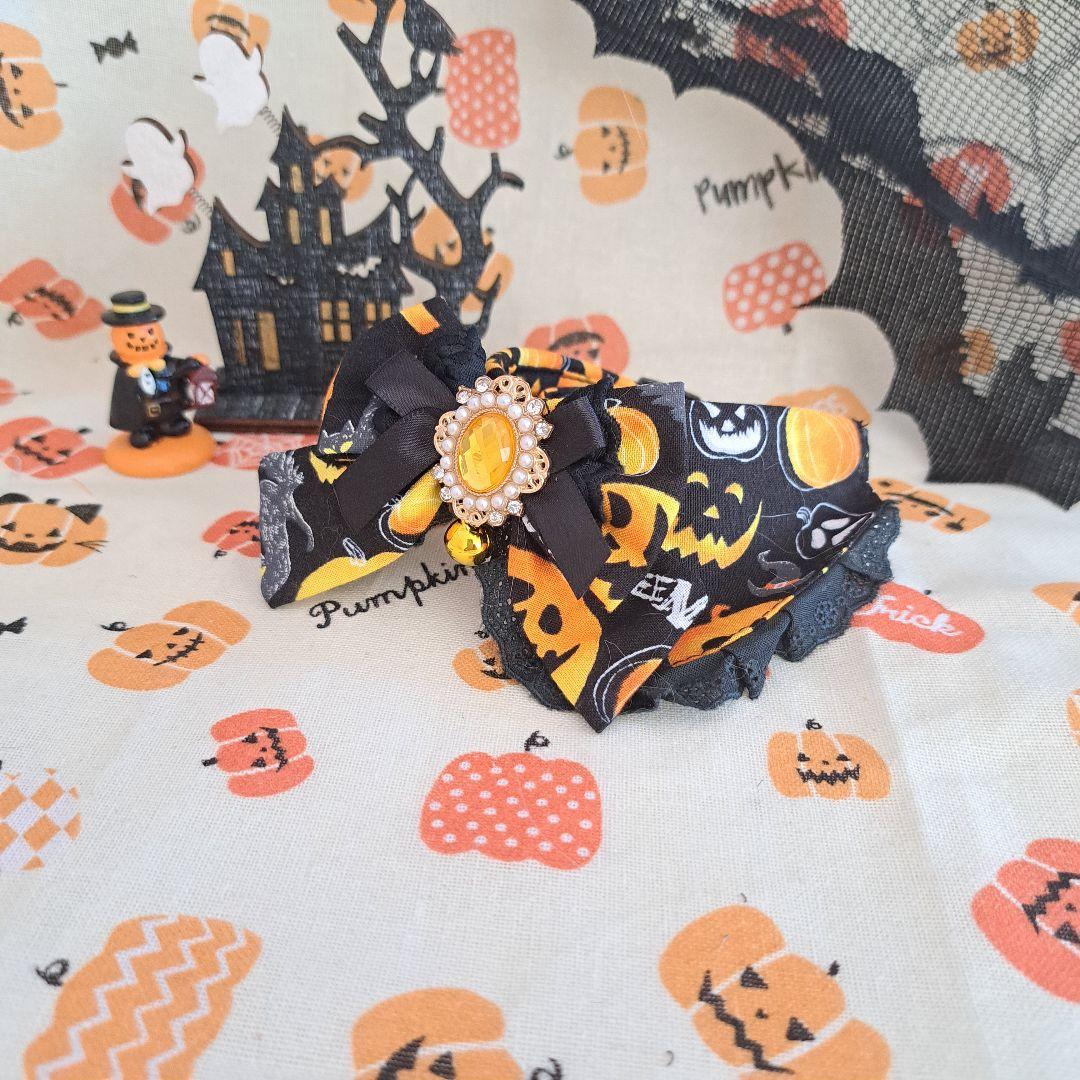 幅広シュシュ、ハロウィン(パープル①)わんちゃん猫ちゃん用 幅広