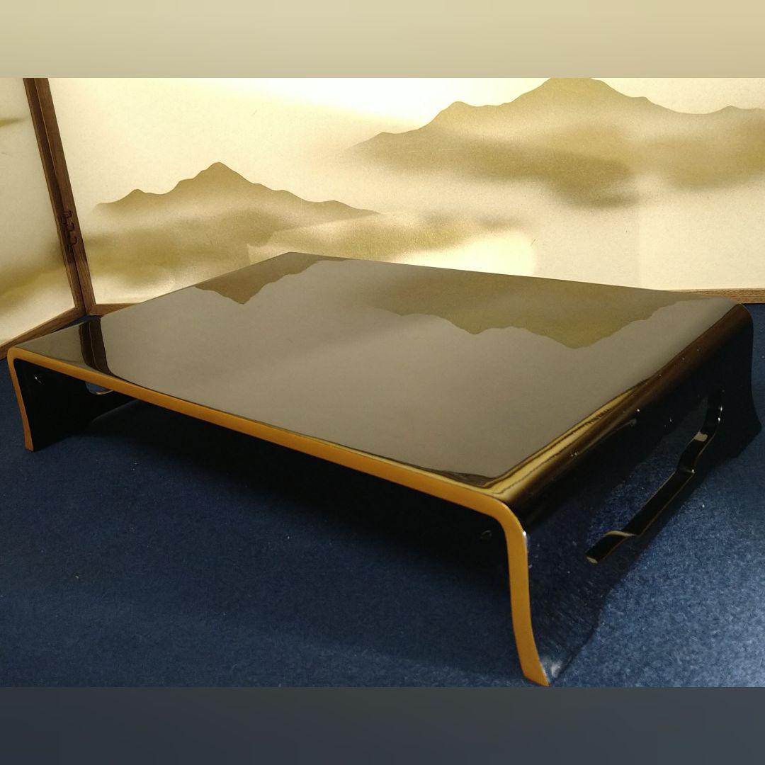 AG69 輪島塗 平卓 縁金 菱紋 花菱紋 木製黒漆 花台 香炉台