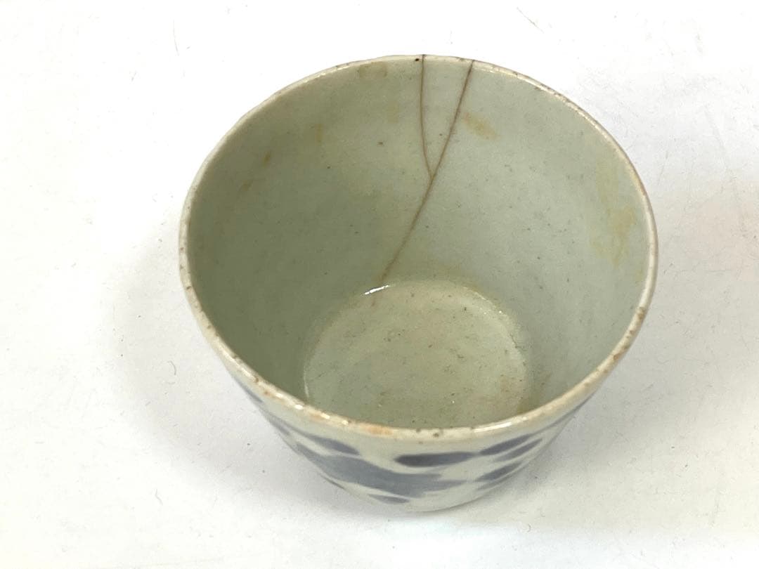 骨董 アンティーク こんにゃく印判 水玉 唐草文様 蕎麦猪口 カップ 酒器