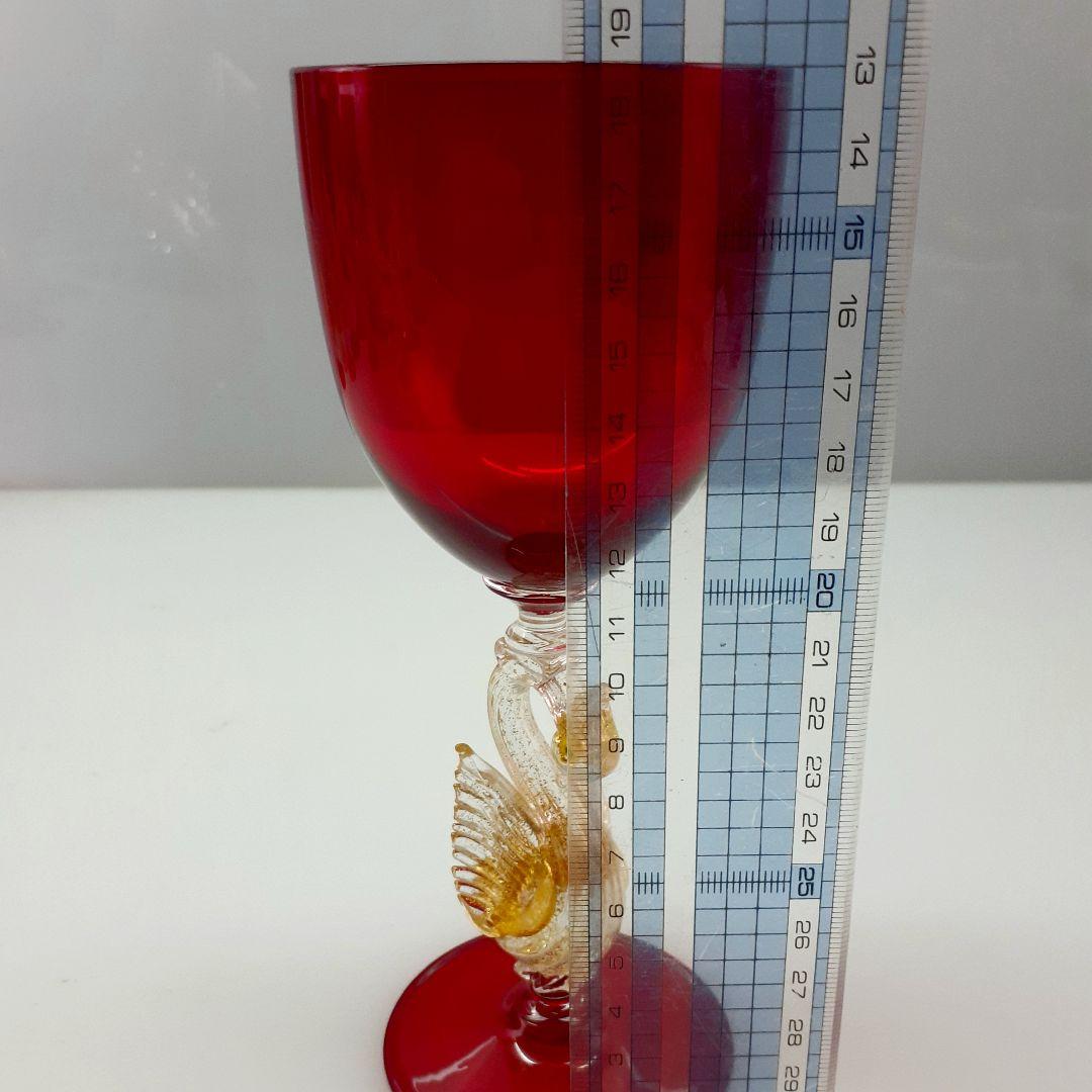 MURANO ムラノ 金彩 スワン モチーフ レッド グラス