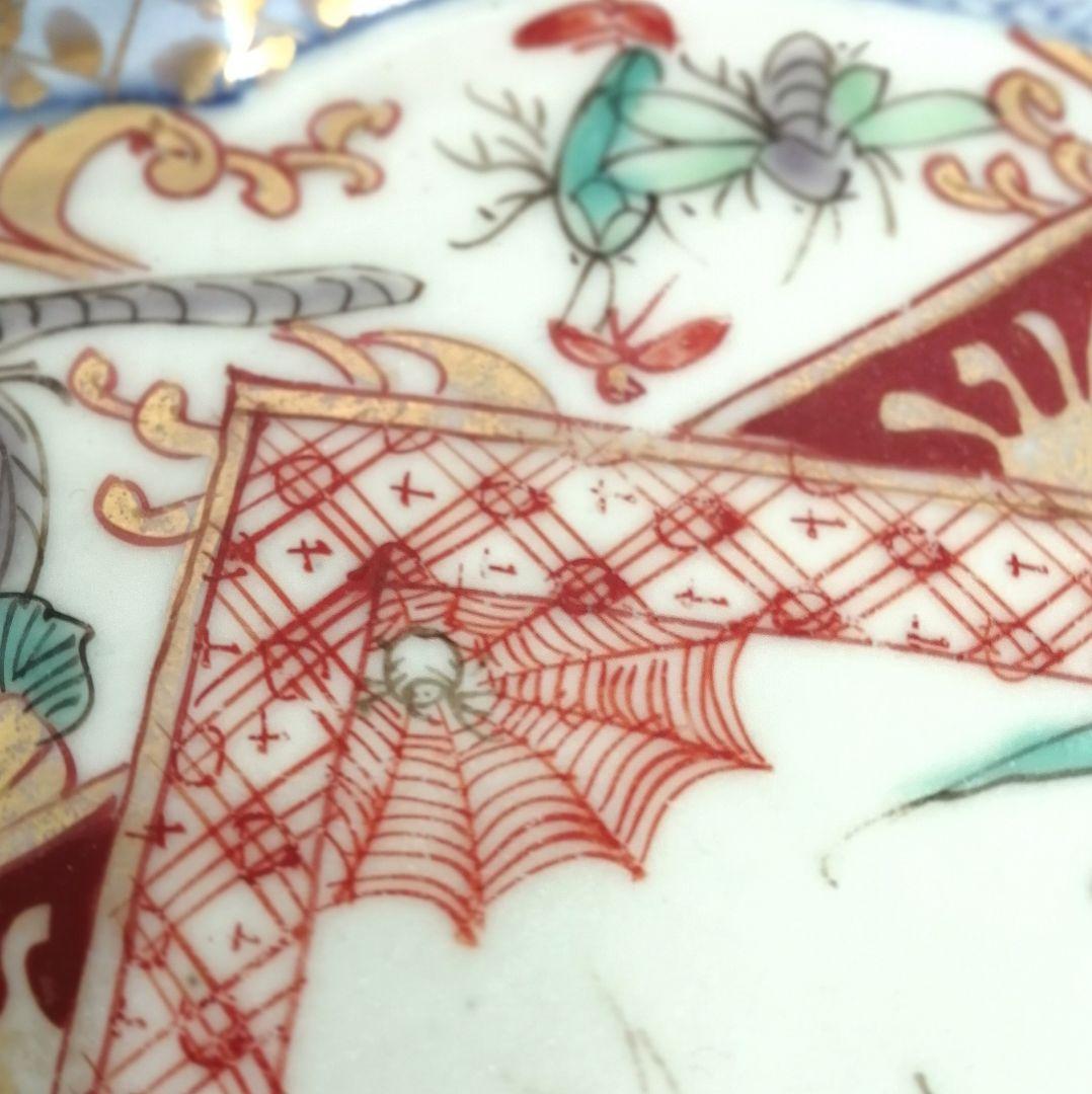 古伊万里 色絵 虫尽くし図 木瓜形 縁立皿