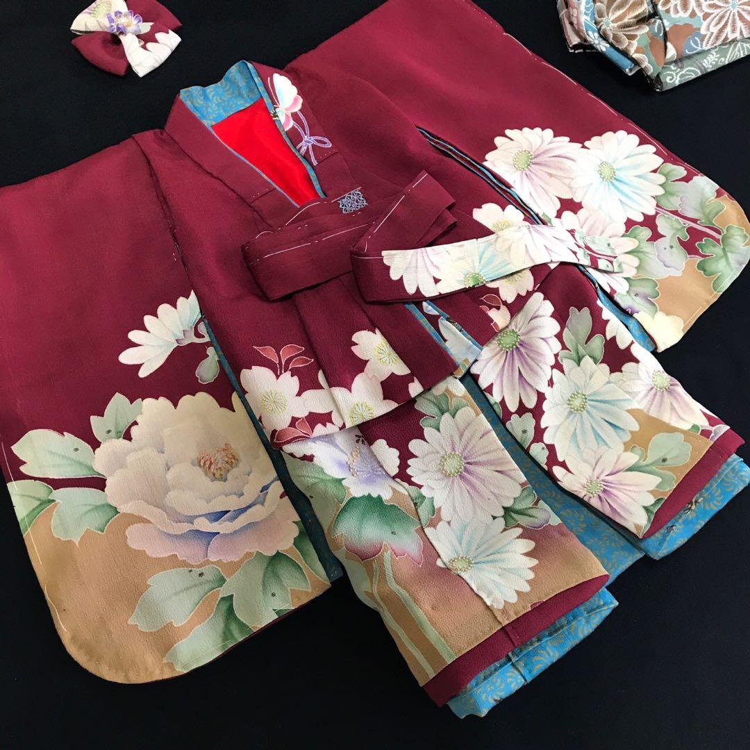 市松人形 15号 錦紗縮緬 アンティーク 着物 帯 ＊