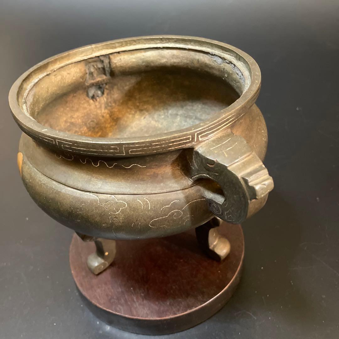時代物　古銅　銀象嵌　香炉