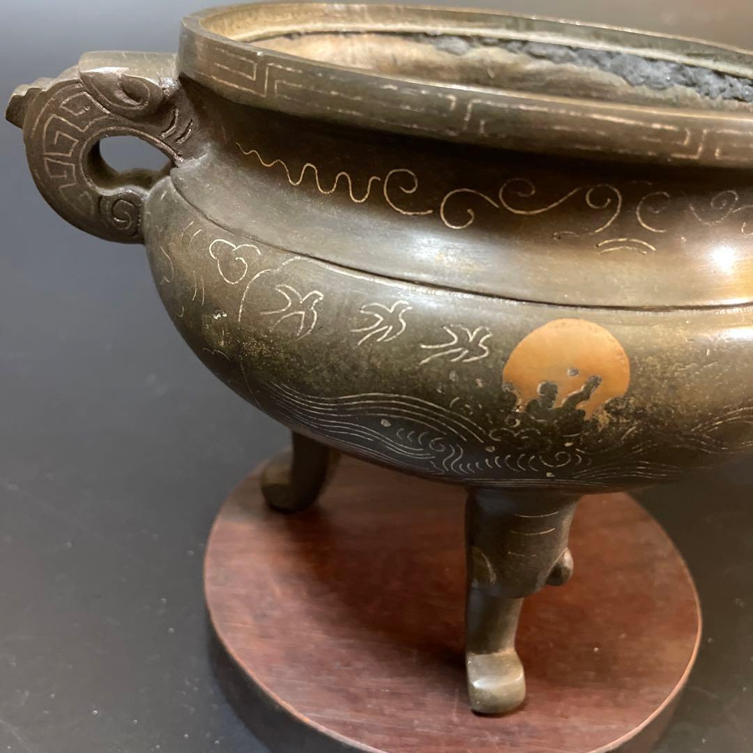 時代物　古銅　銀象嵌　香炉