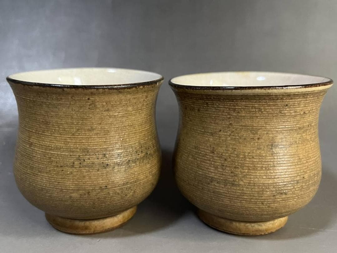 湯飲み■黄瀬戸 五陶 8客 煎茶碗 湯呑み茶碗 箱付き お茶道具 時代物 骨董■